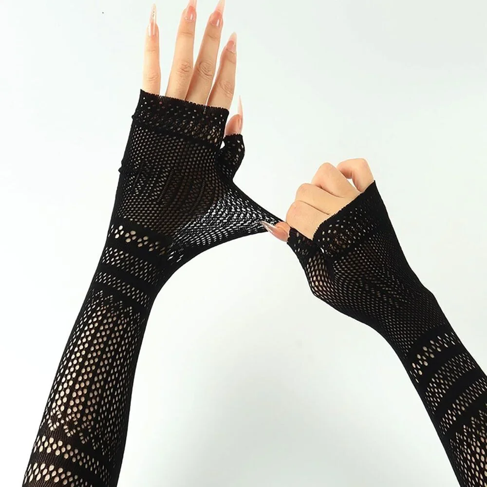 Women's Fishing Halloween Black 11 Net Gloves Fingerless Gothic Accessories